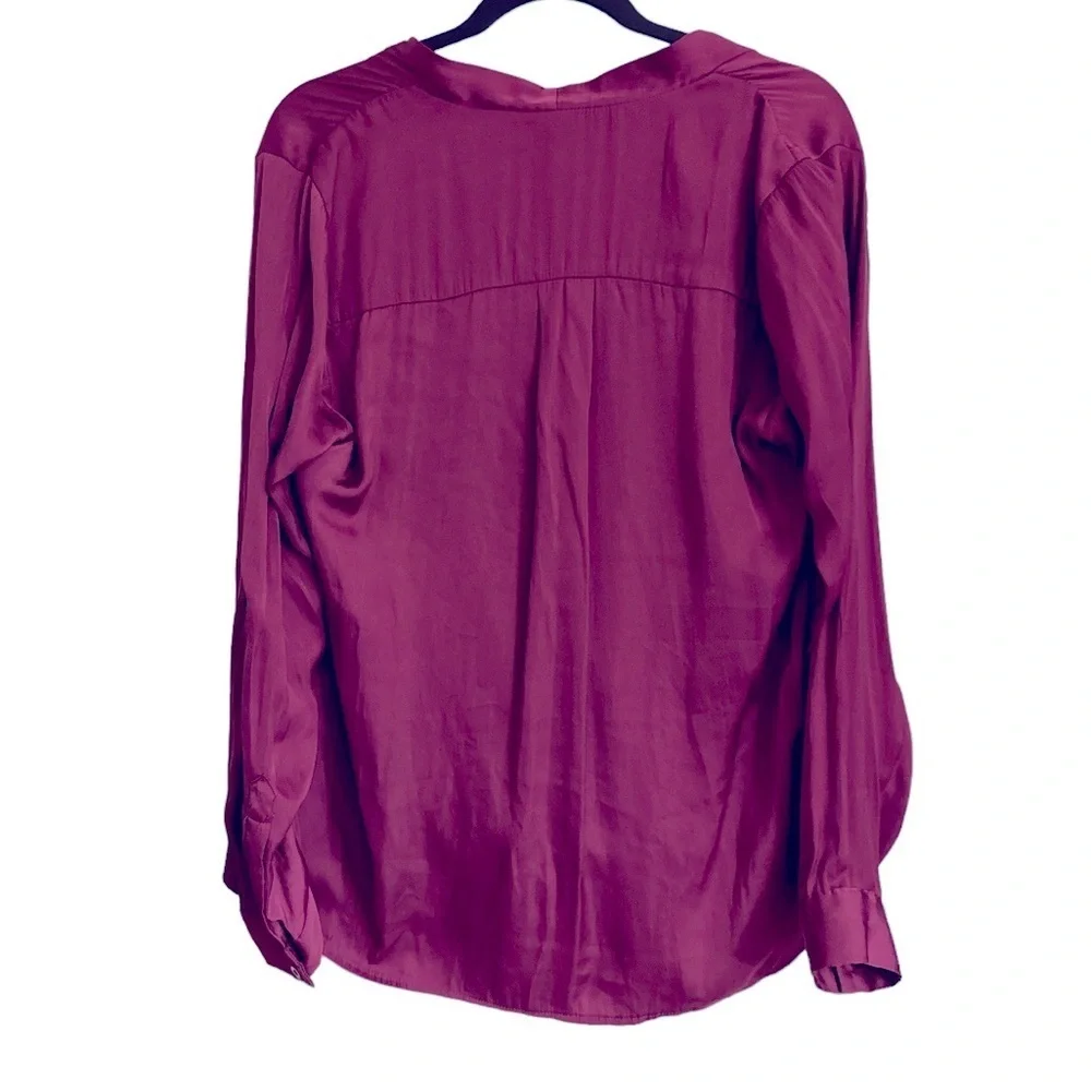 TORRID HOLLYHOCK RASPBERRY PINK BARBIE SATIN SURPLICE NECK LONG SLEEVE TOP
